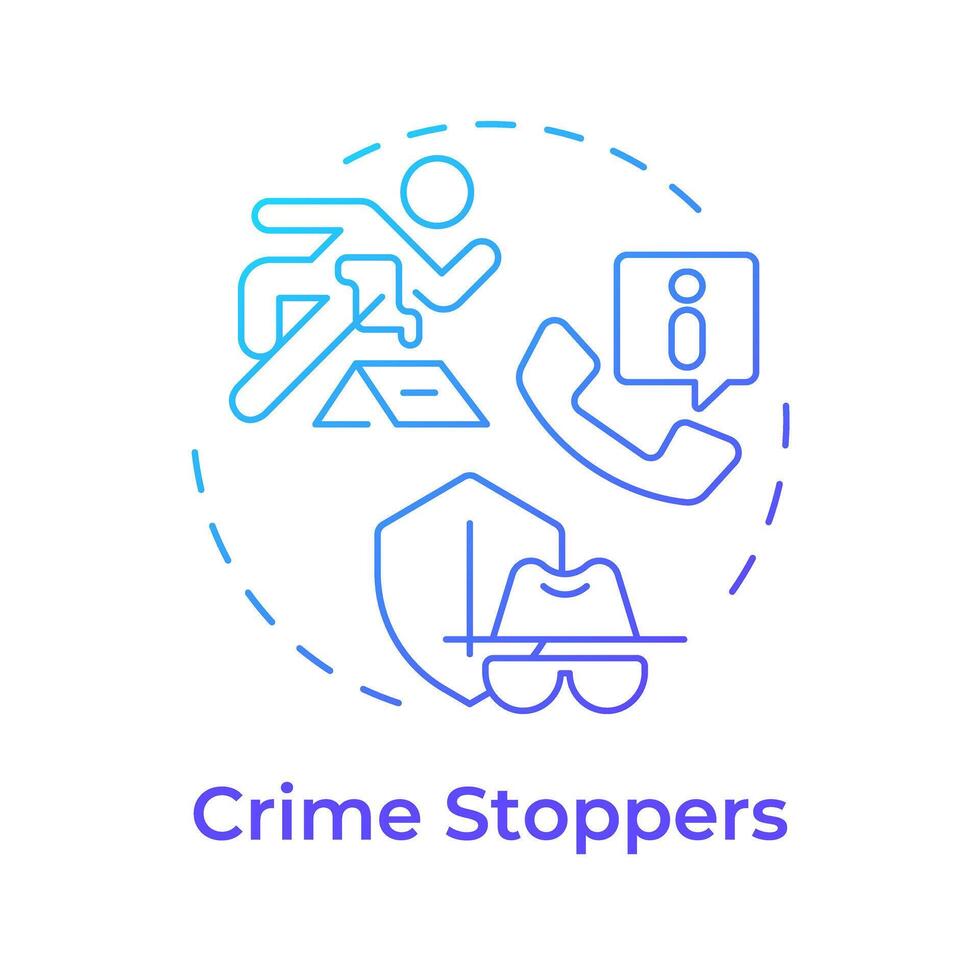 Crime stoppers blue gradient concept icon. Public safety organization. Incident prevention. Round shape line illustration. Abstract idea. Graphic design. Easy to use in infographic, presentation vector