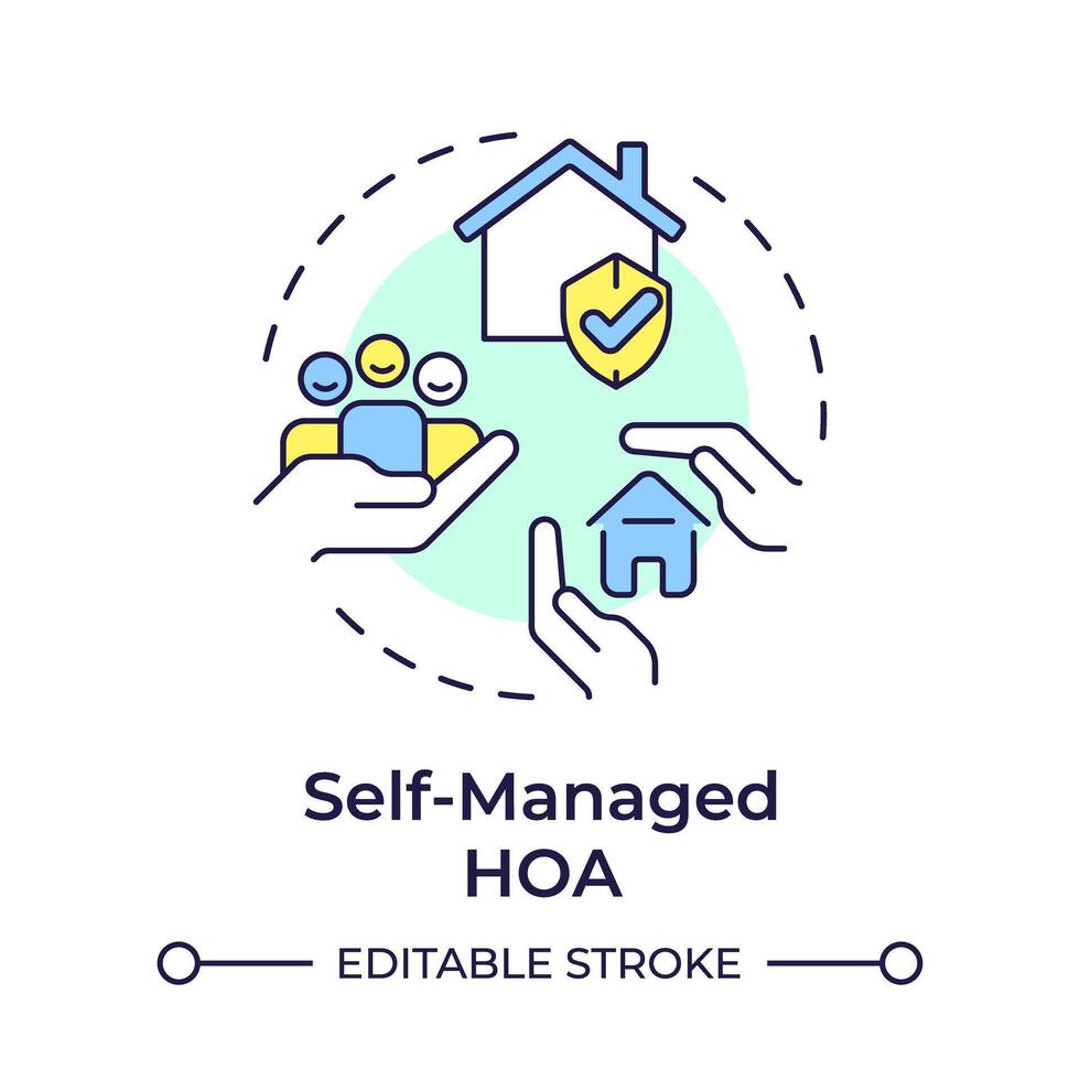 Self-managed HOA multi color concept icon. Property management, administrative services. Round shape line illustration. Abstract idea. Graphic design. Easy to use in infographic, presentation vector