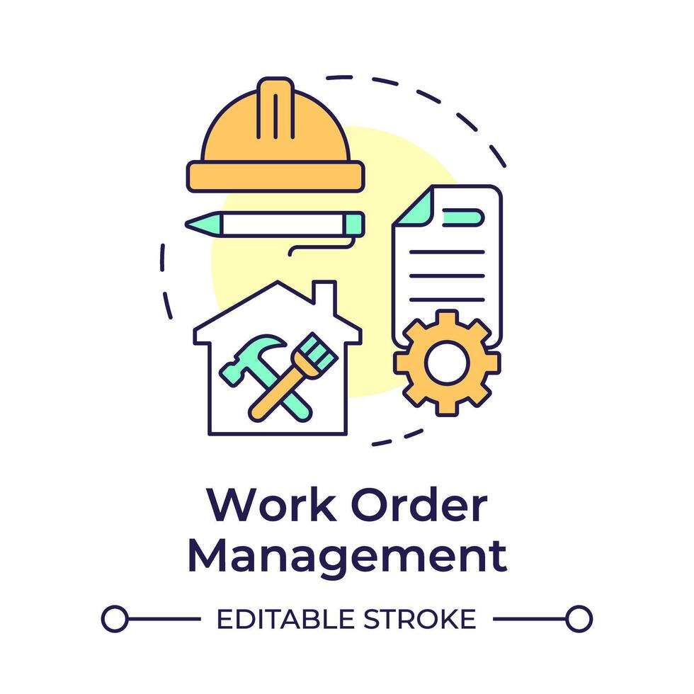 Work order management multi color concept icon. Operational efficiency, prioritization. Round shape line illustration. Abstract idea. Graphic design. Easy to use in infographic, presentation vector