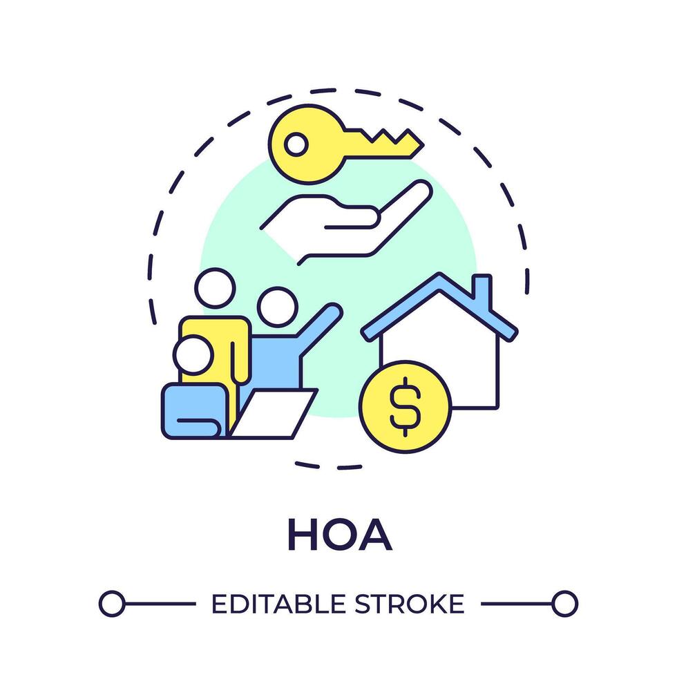 HOA multi color concept icon. Management services, neighborhood administration. Round shape line illustration. Abstract idea. Graphic design. Easy to use in infographic, presentation vector