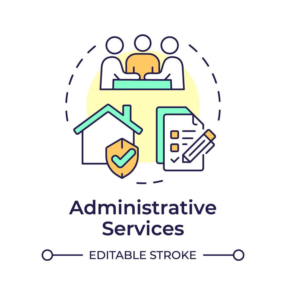 Administrative services multi color concept icon. Hoa management, financial administration. Round shape line illustration. Abstract idea. Graphic design. Easy to use in infographic, presentation vector