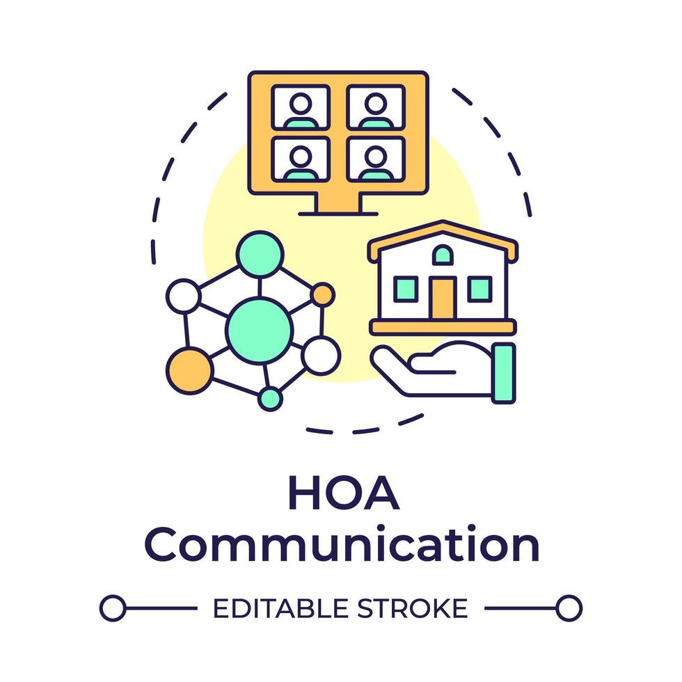 HOA communication multi color concept icon. Property management, association networking. Round shape line illustration. Abstract idea. Graphic design. Easy to use in infographic, presentation vector