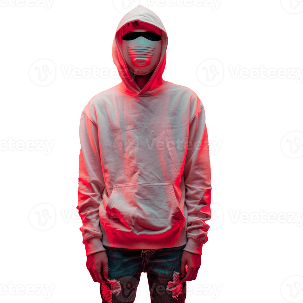 Portrait of young man with hoodie and mask on transparent background png