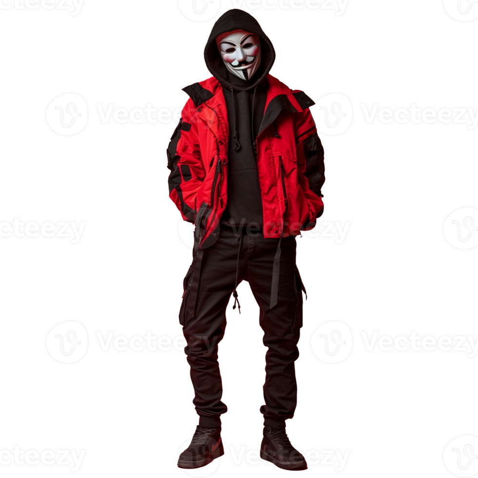 Portrait of young man with hoodie and mask on transparent background png