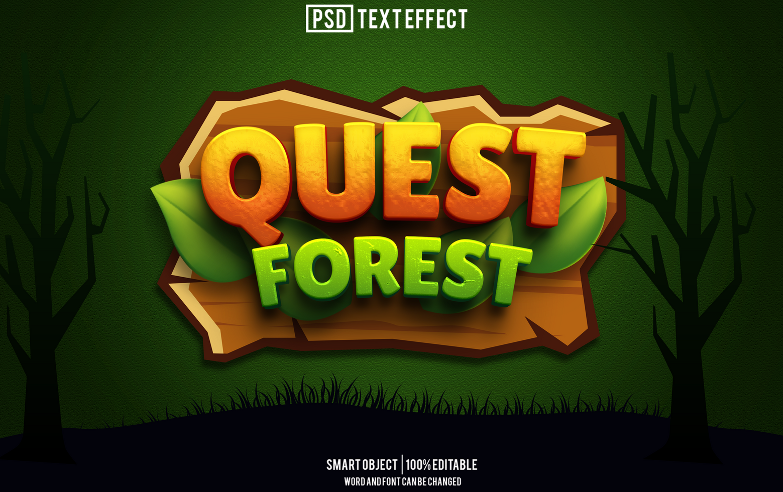 quest forest text effect, font editable, typography, 3d text psd