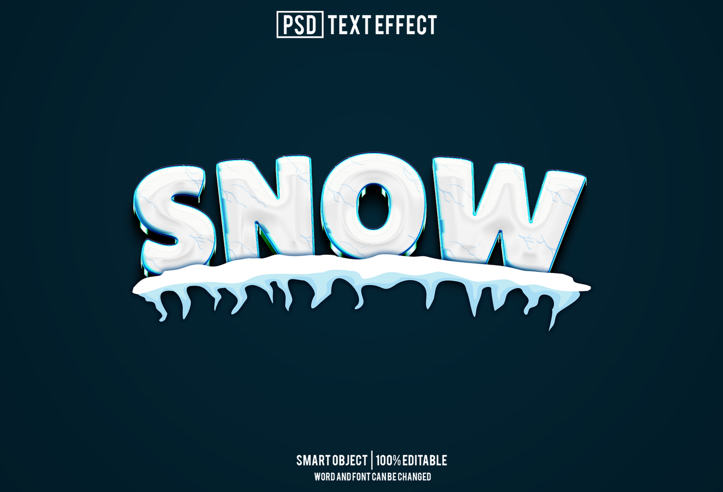 snow text effect, font editable, typography, 3d text psd