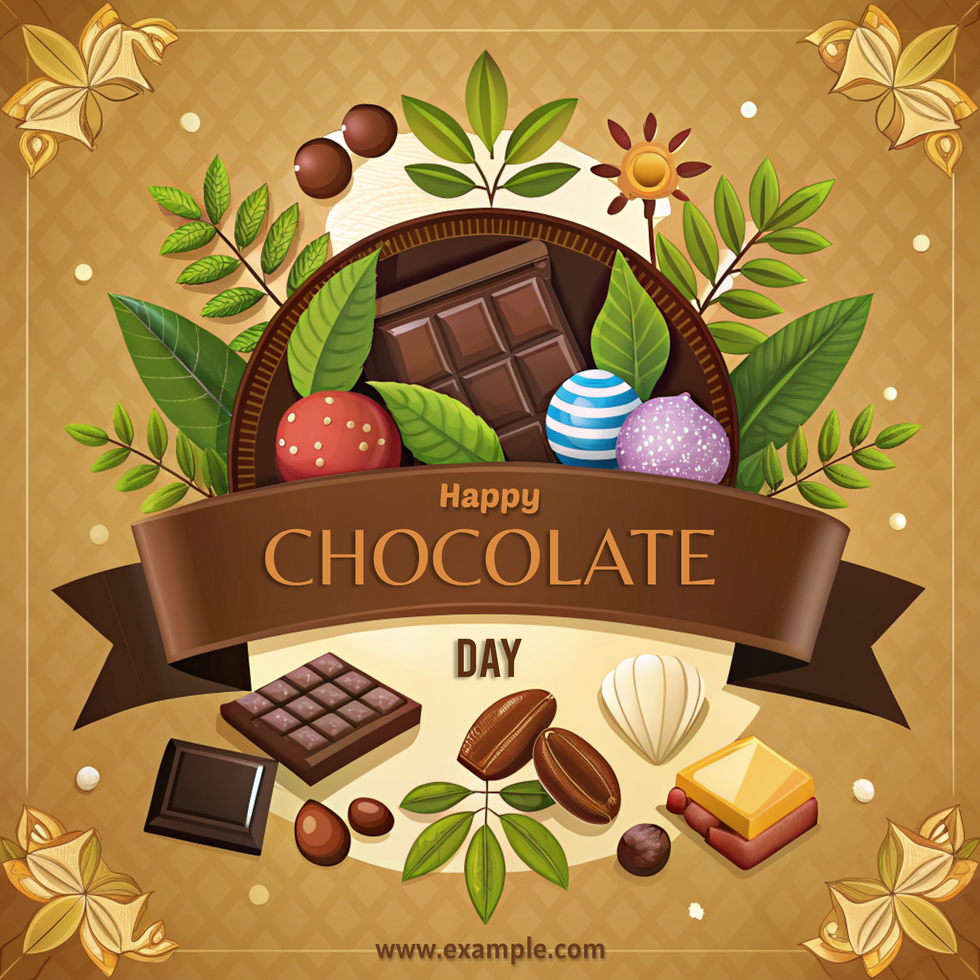 A colorful poster with a ribbon and a chocolate theme psd