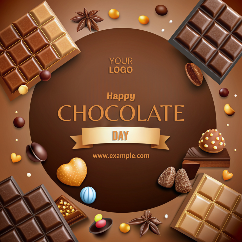 A chocolate themed poster with a heart and a ribbon around it psd