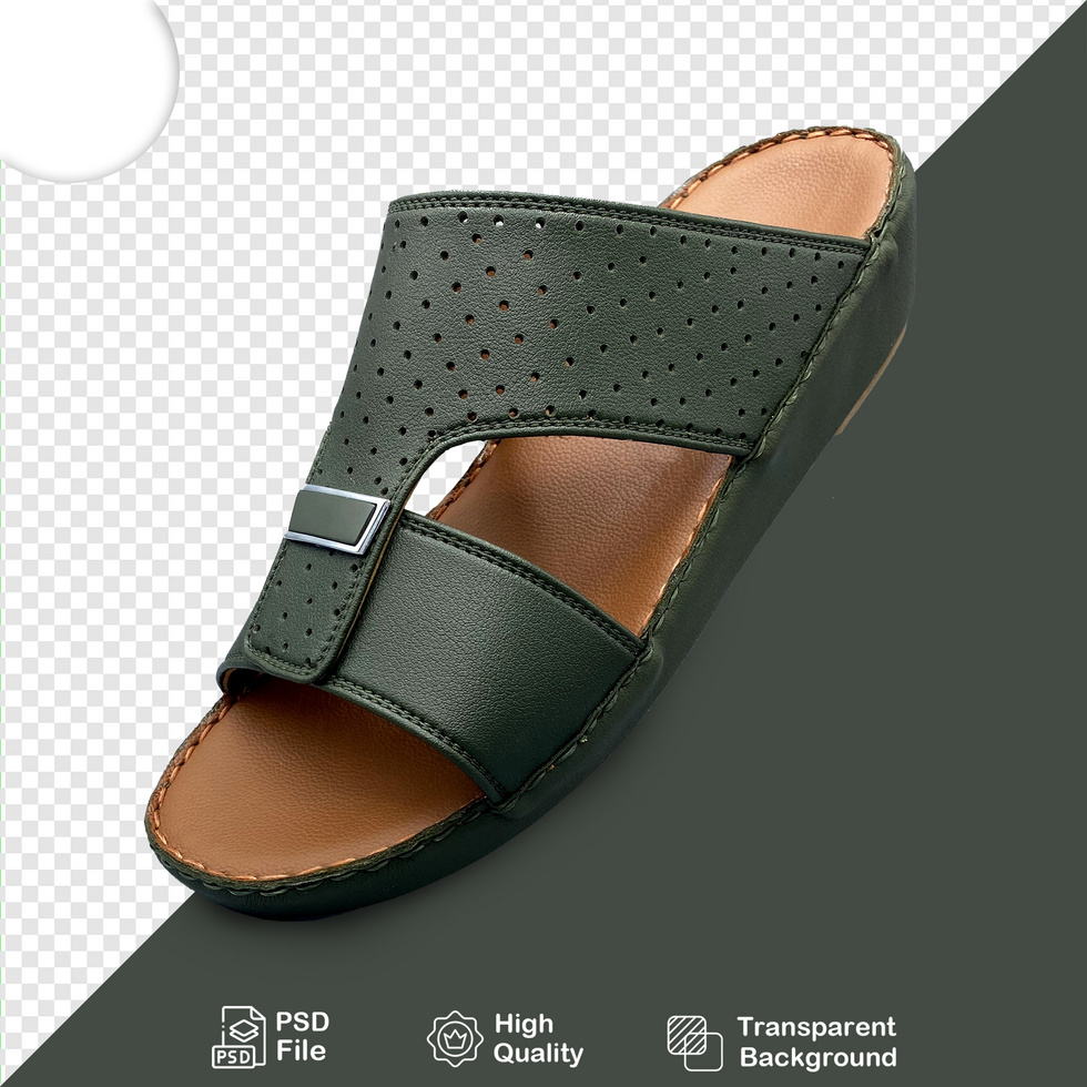 Green leather slipper with transparent background psd