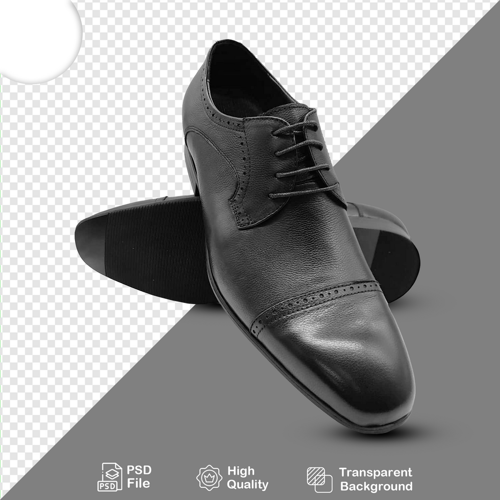 Black leather shoe pair with transparent background psd