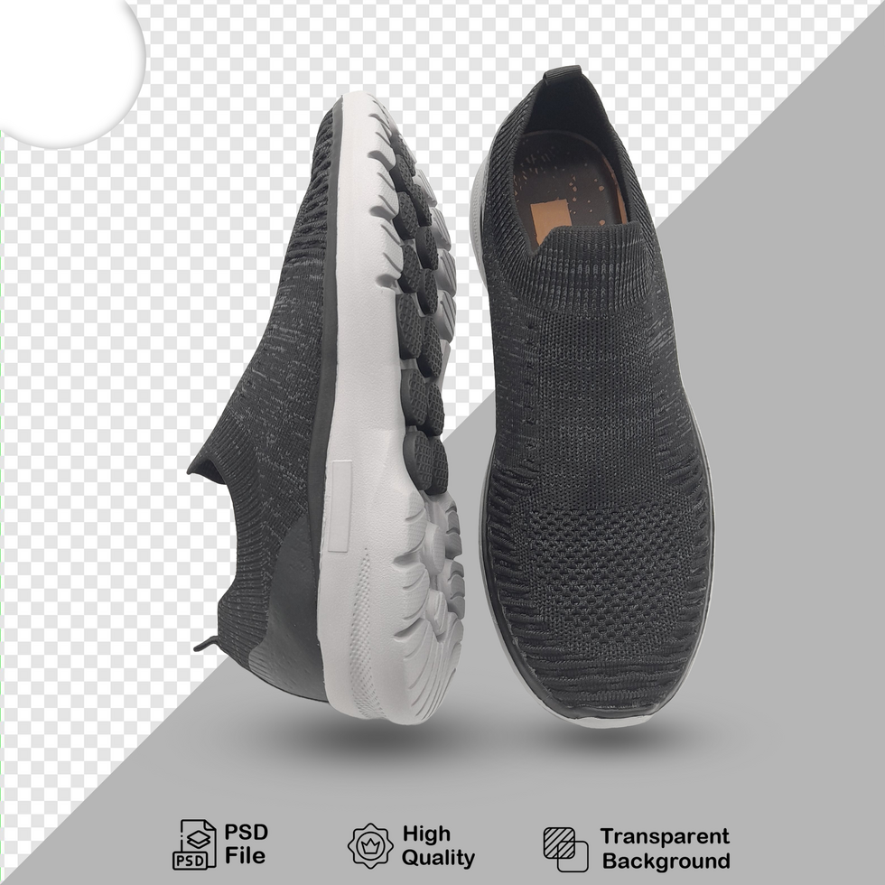 Pair of soft flat black shoes with transparent background psd