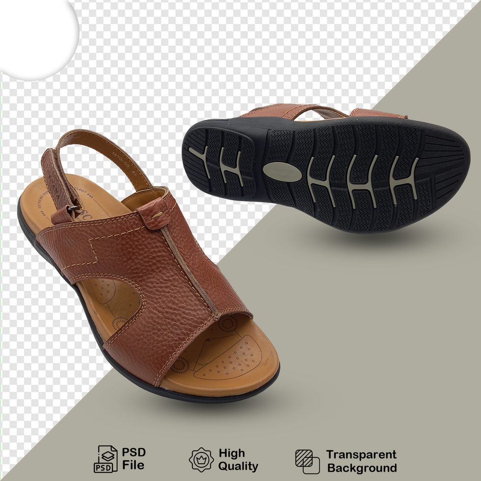 Pair of orange leather sandals with transparent background psd