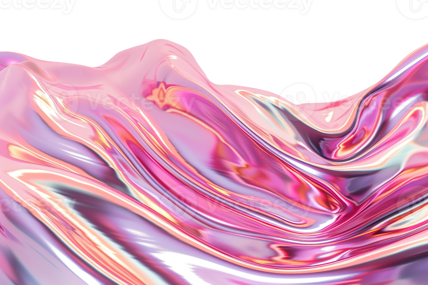 Footer with pink holographic metallic liquid shapes, creating a vibrant, fluid, and reflective surface, on transparent background. png