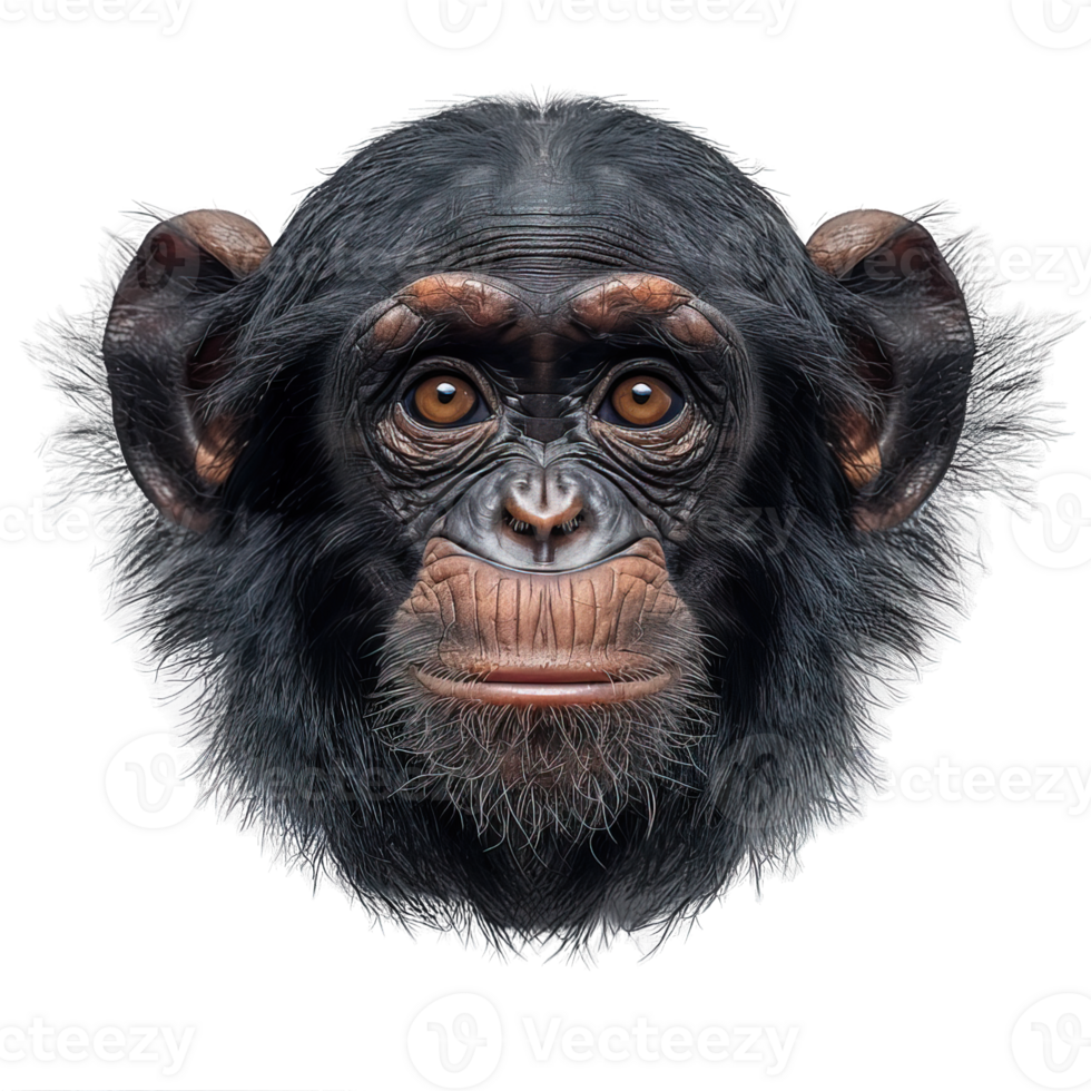 front view of chimpanzee head isolated on transparent background, chimpanzee mask , png