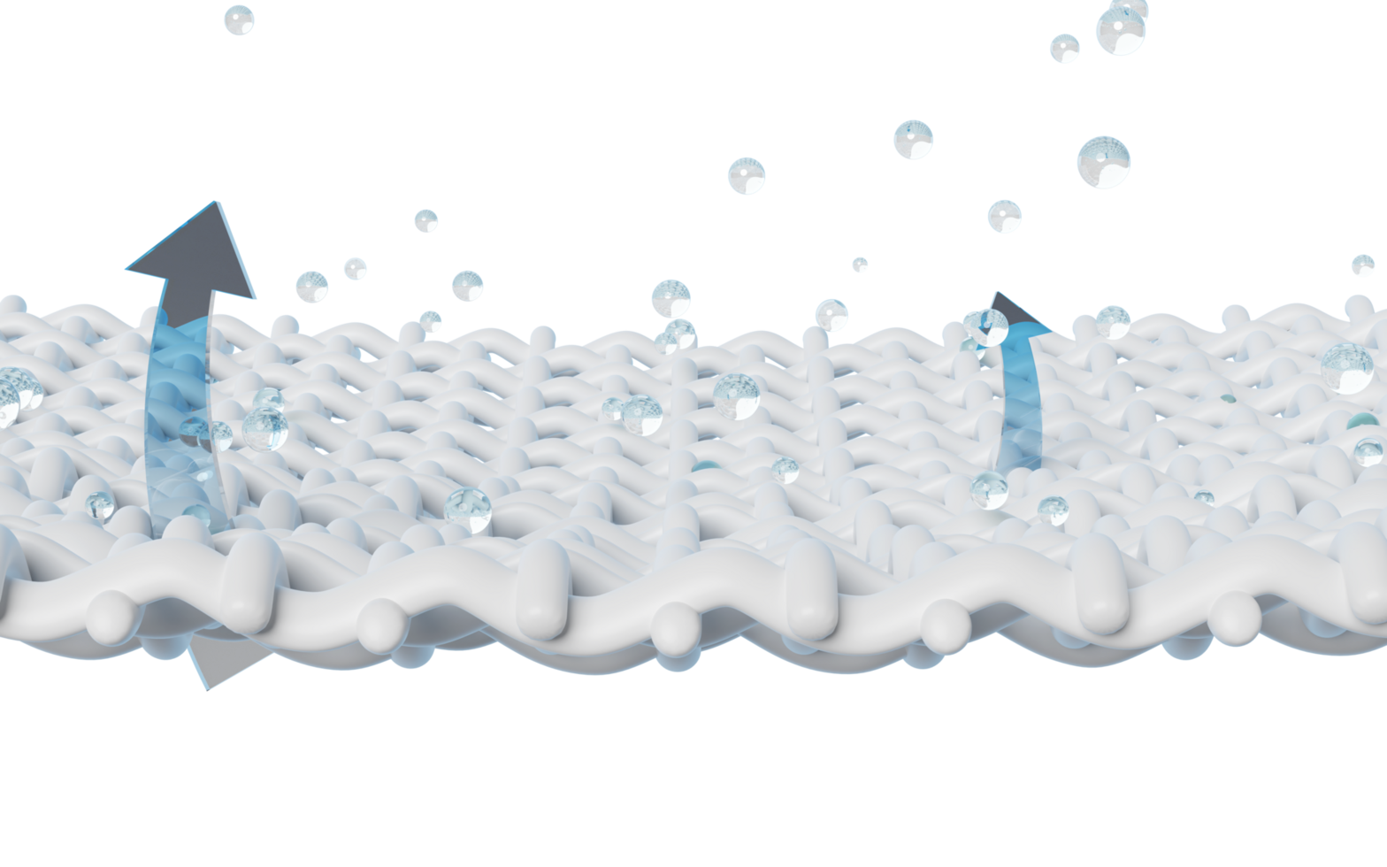sheet material mattress with ventilate shows, bubbles, arrows isolated. bubble remove stain. fabric fiber, soft, breathable material concept. 3d render illustration png