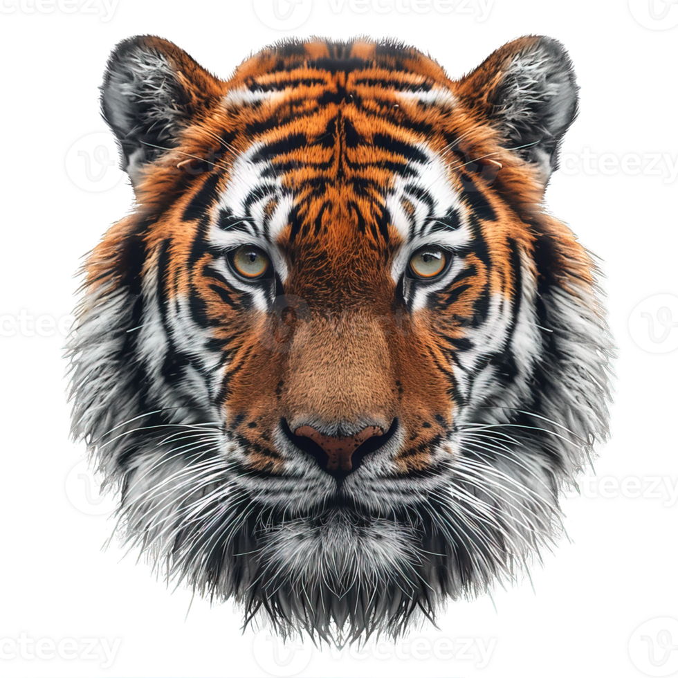 front view tiger head isolated on transparent background ,tiger face , png