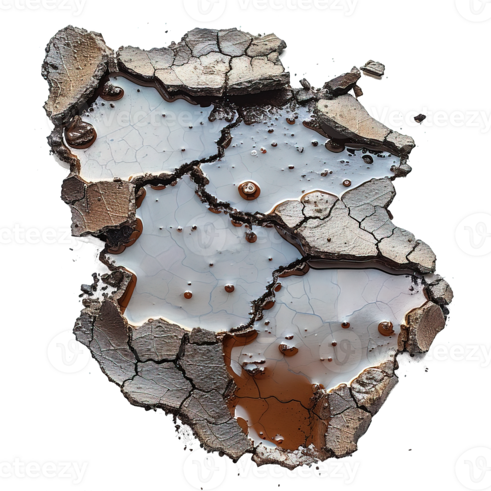 top view muddy puddle hole isolated on transparent background ,puddle hole with cracks , png