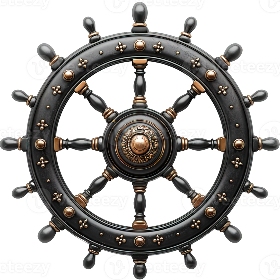black steering wheel cut out isolated on transparent background , png
