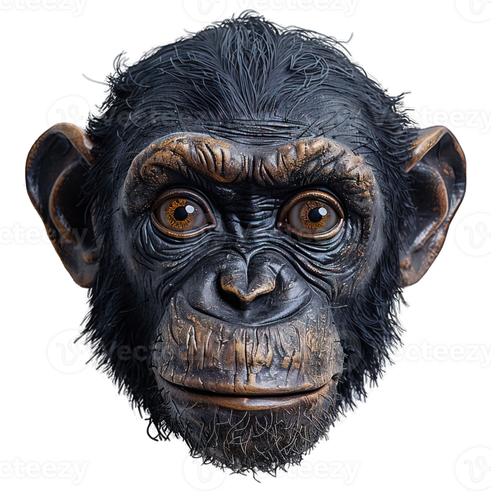 front view of chimpanzee head isolated on transparent background, chimpanzee mask , png
