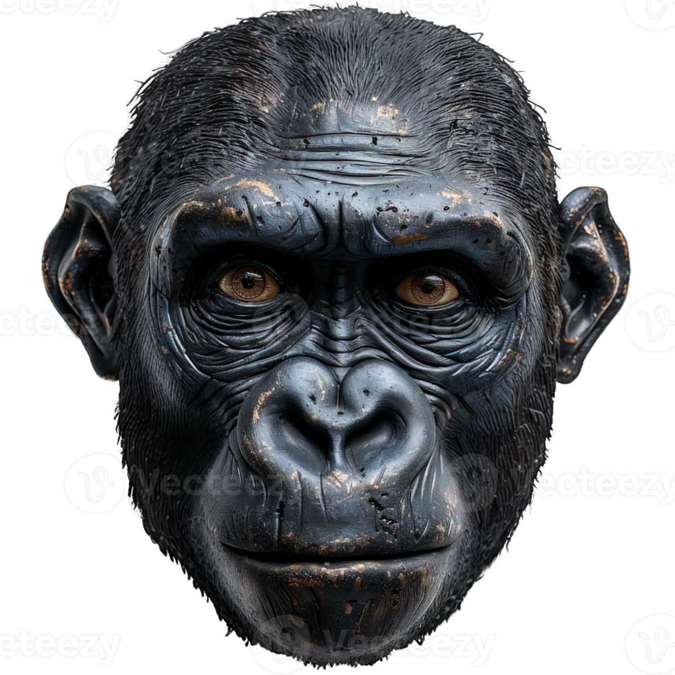 front view of gorilla face isolated on transparent background ,gorilla head , png