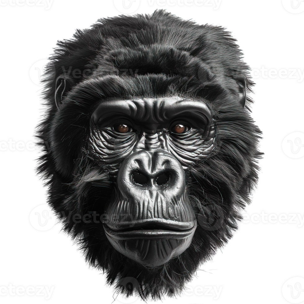 front view of gorilla face isolated on transparent background ,gorilla head , png
