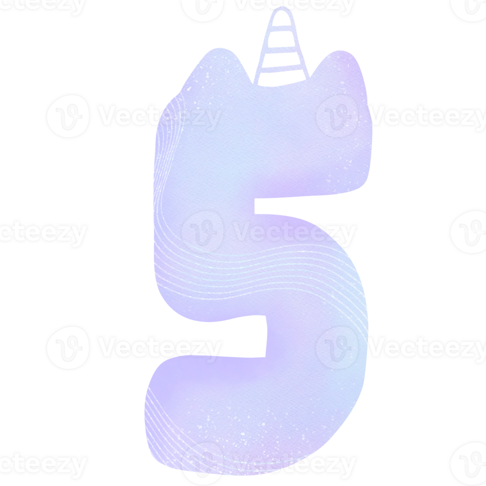 Number alphabet unicorn pastel watercolor png