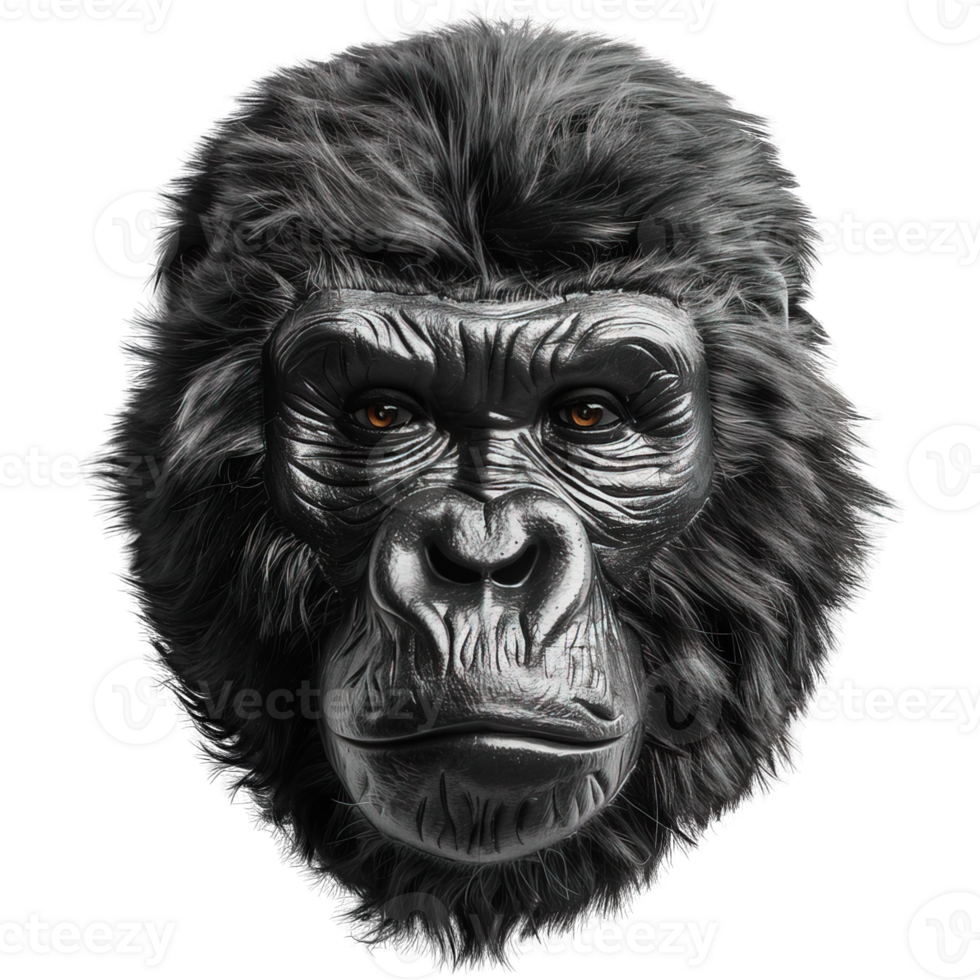 front view of gorilla face isolated on transparent background ,gorilla head , png