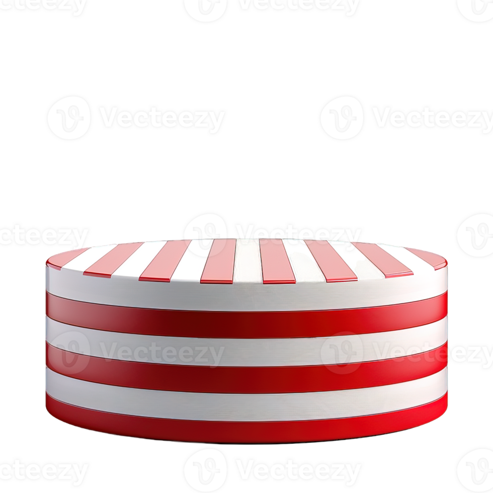 red and white strip podium display mockup isolated on transparent background , png