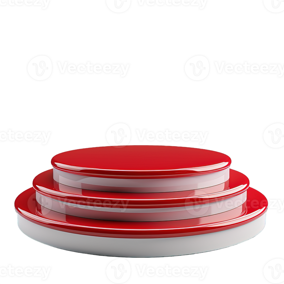 red and white strip podium display mockup isolated on transparent background , png