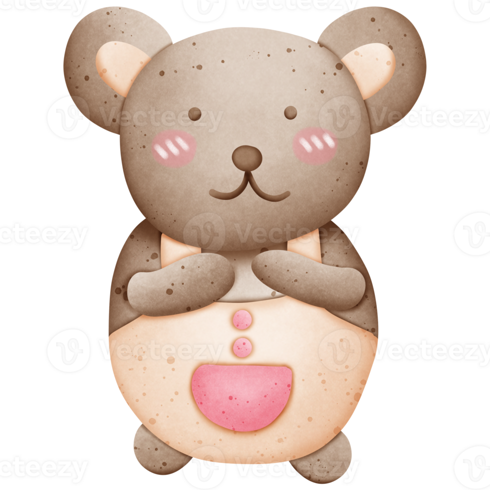 A cute brown bear is standing in various characters isolated on transparent background png