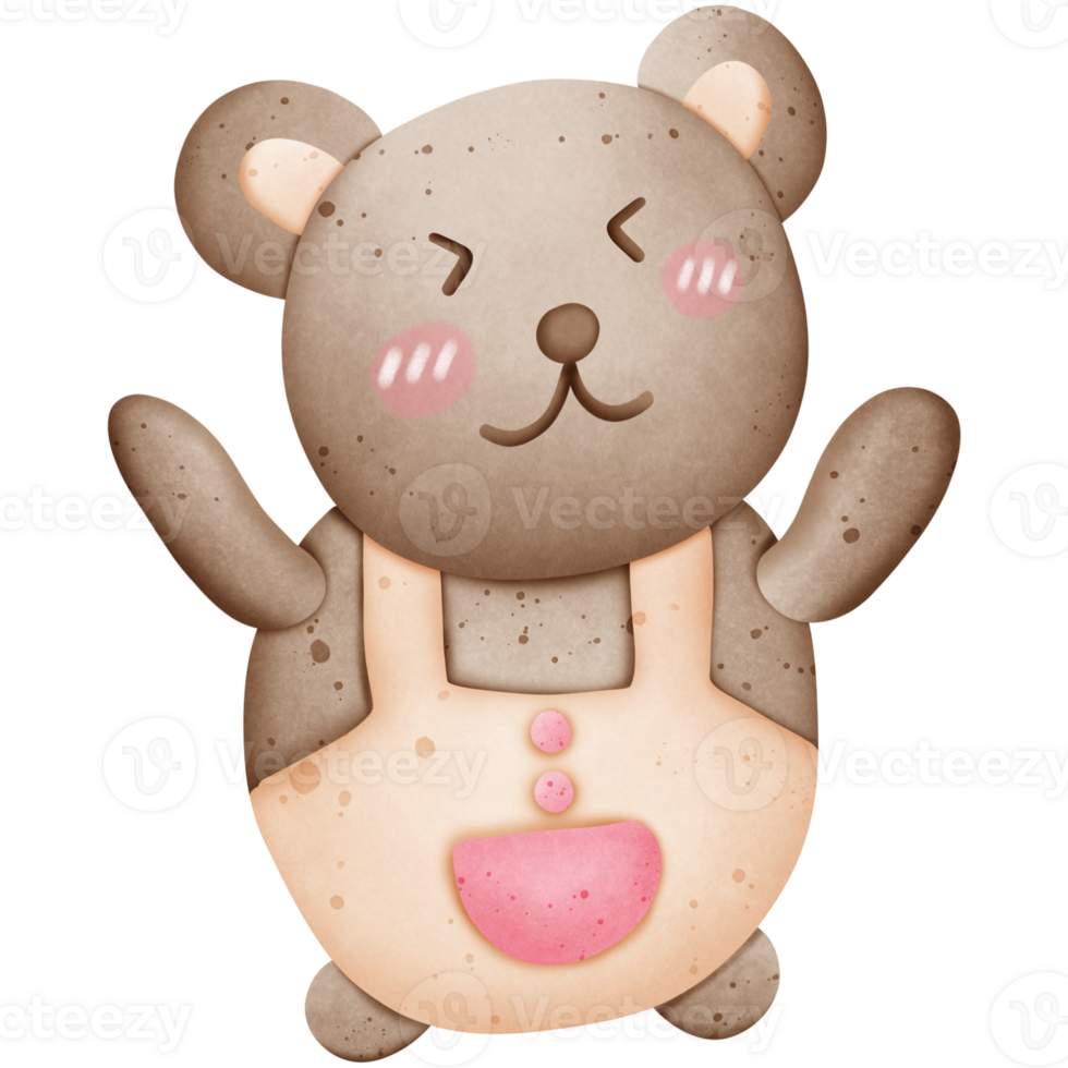 A cute brown bear is standing in various characters isolated on transparent background png