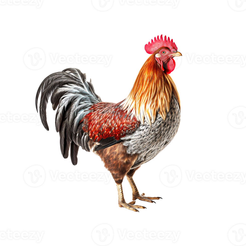 Majestic rooster strutting with elegance against a transparent backdrop png