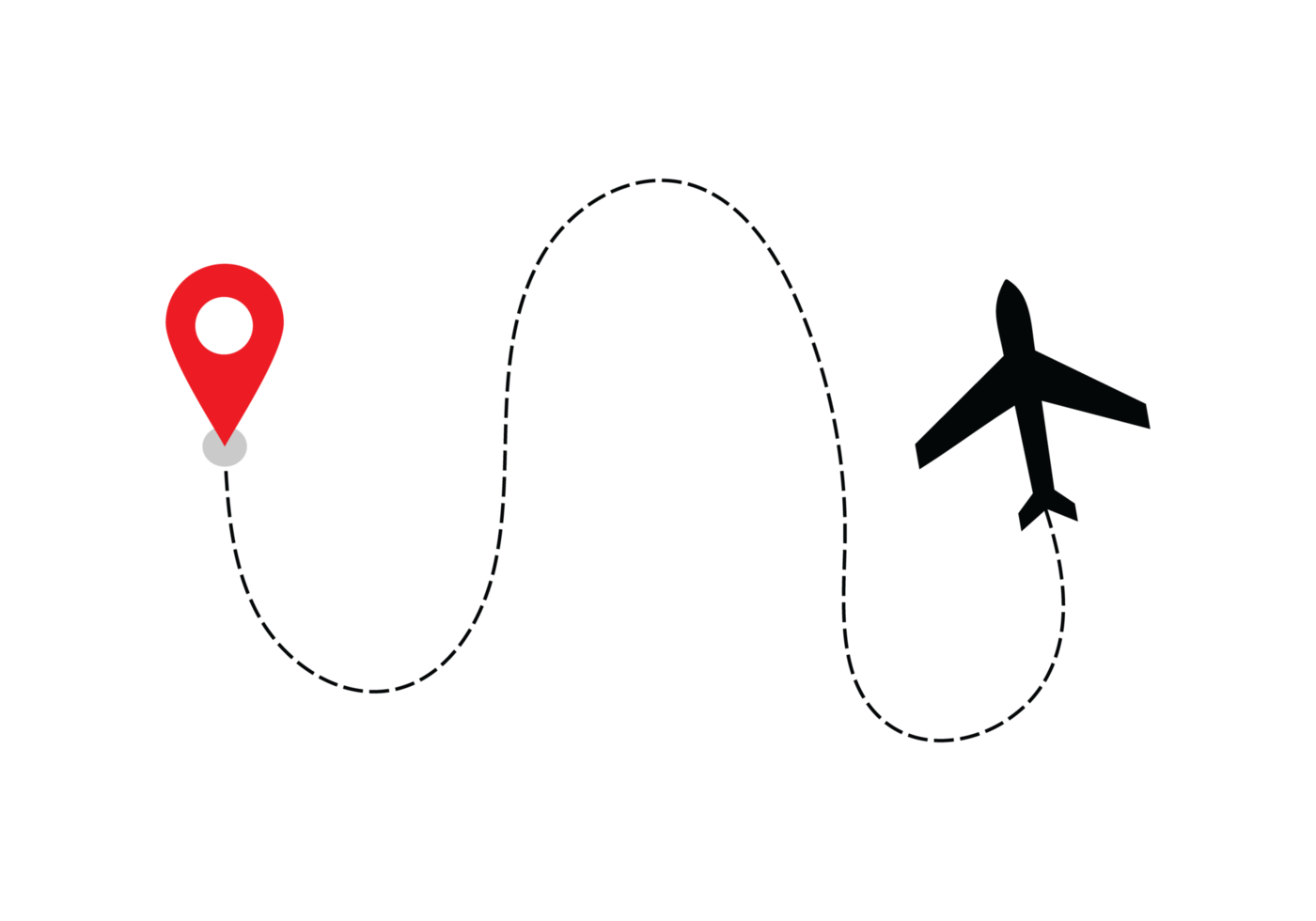 Airplane dotted route line the way airplane. Flying with a dashed line from the starting point and along the path transparent png