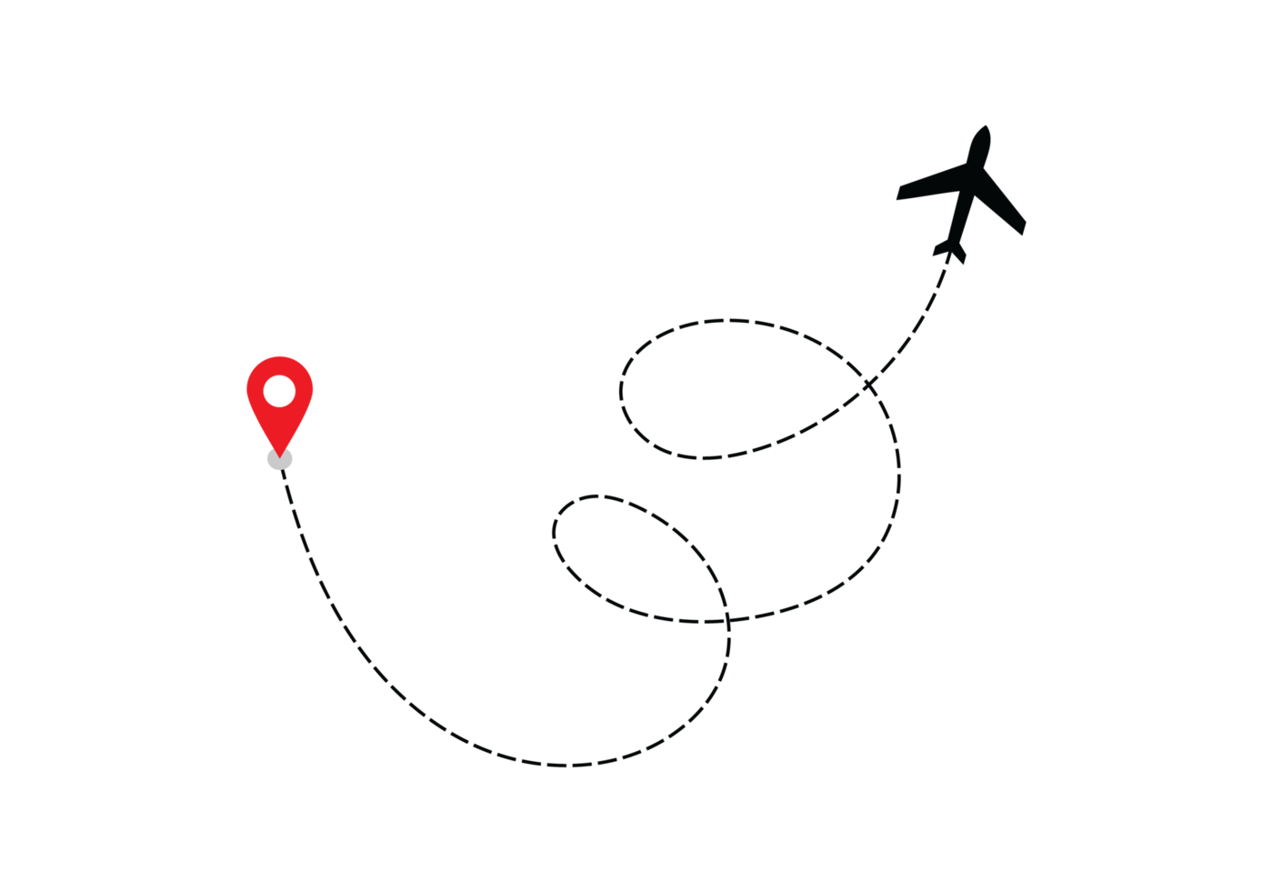 Airplane dotted route line the way airplane. Flying with a dashed line from the starting point and along the path transparent png