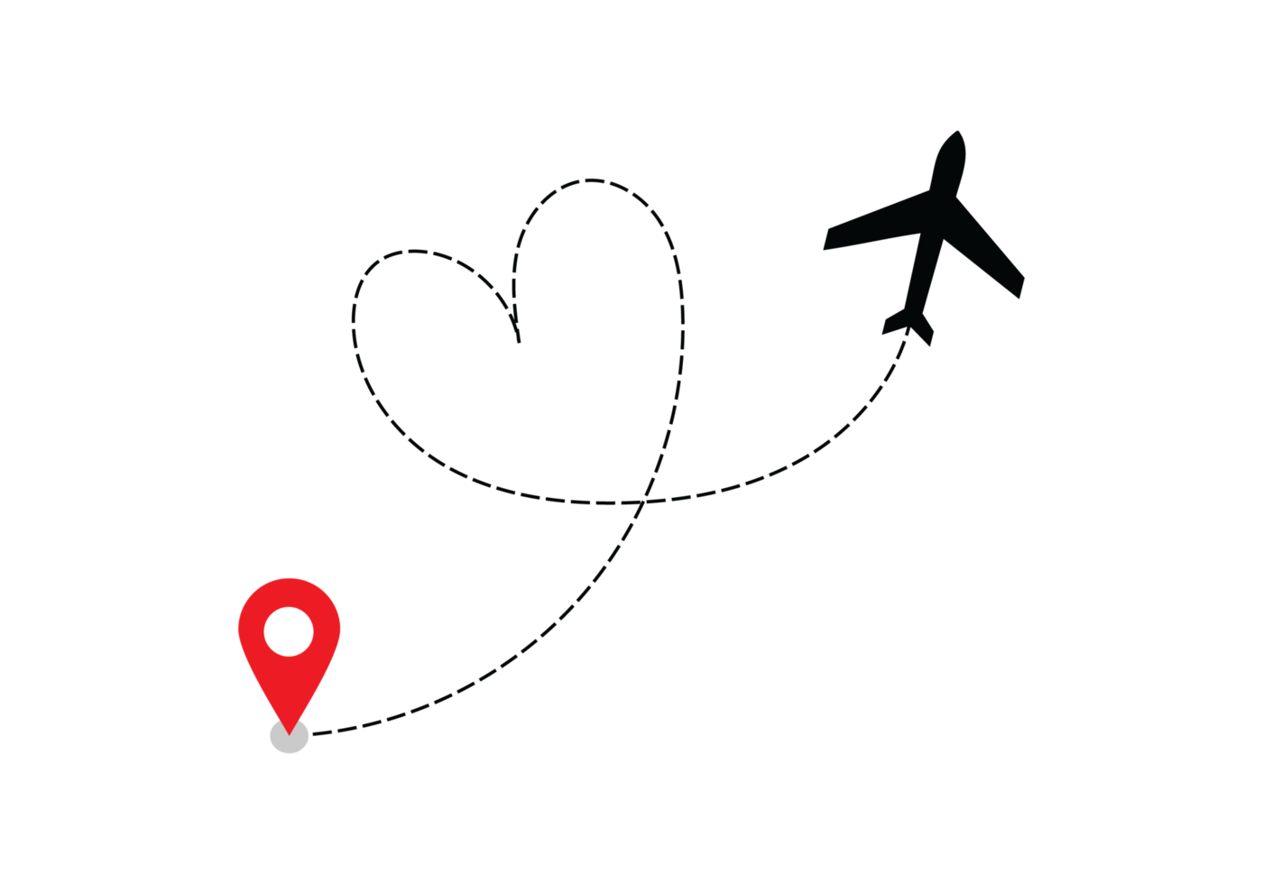 Airplane dotted route line the way airplane. Flying with a dashed line from the starting point and along the path transparent png
