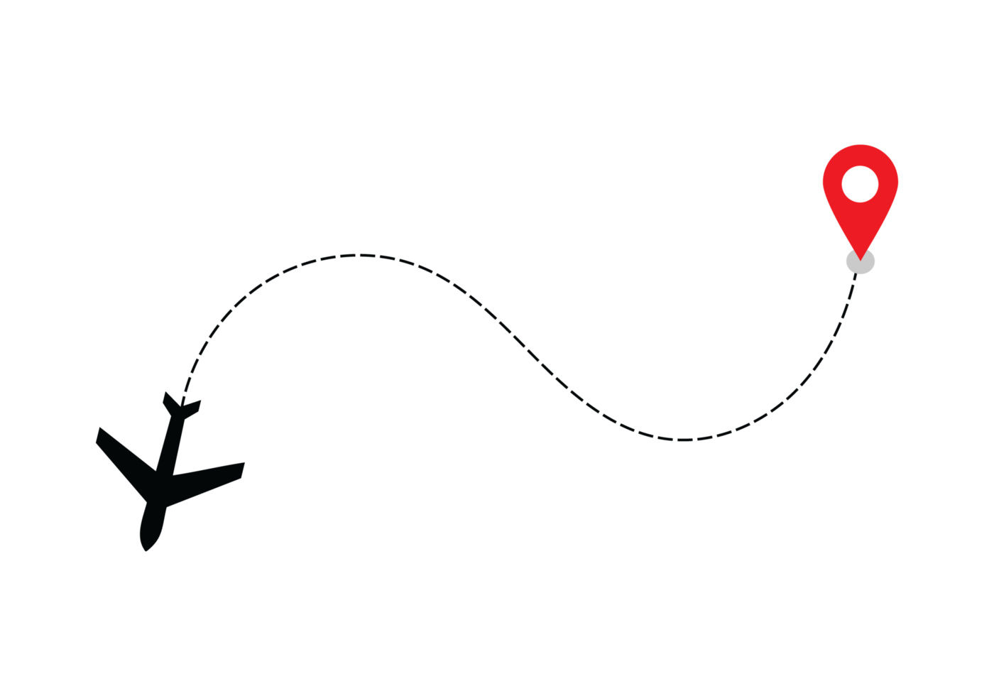 Airplane dotted route line the way airplane. Flying with a dashed line from the starting point and along the path transparent png