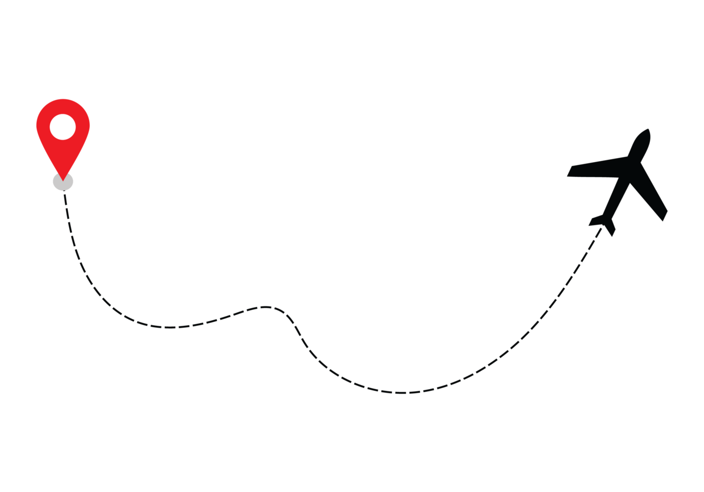Airplane dotted route line the way airplane. Flying with a dashed line from the starting point and along the path transparent png