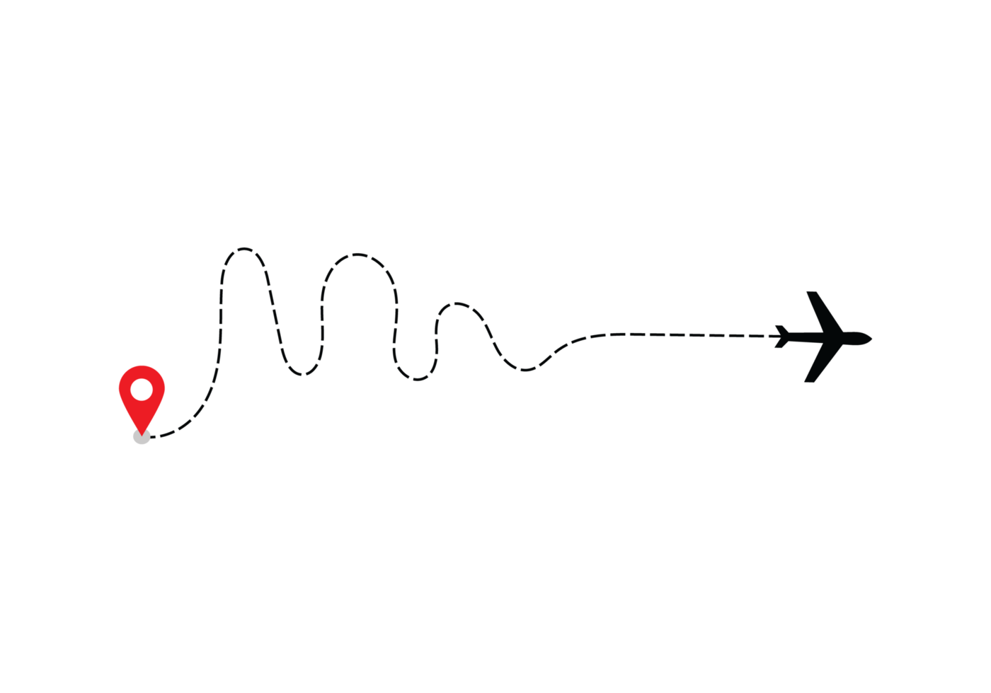 Airplane dotted route line the way airplane. Flying with a dashed line from the starting point and along the path transparent png