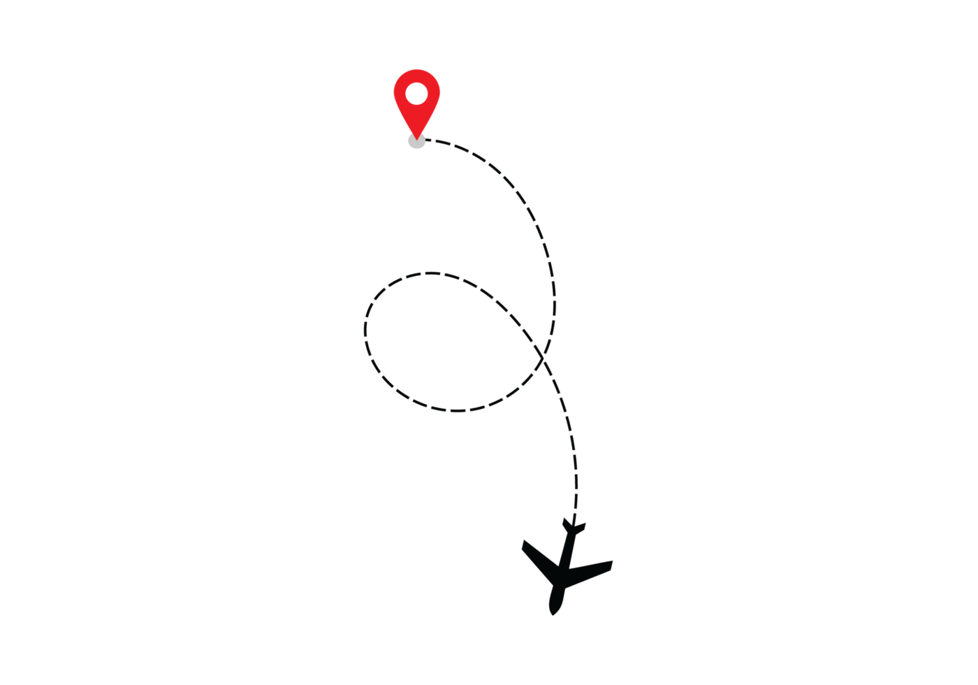 Airplane dotted route line the way airplane. Flying with a dashed line from the starting point and along the path transparent png