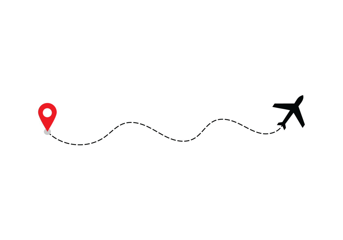 Airplane dotted route line the way airplane. Flying with a dashed line from the starting point and along the path transparent png