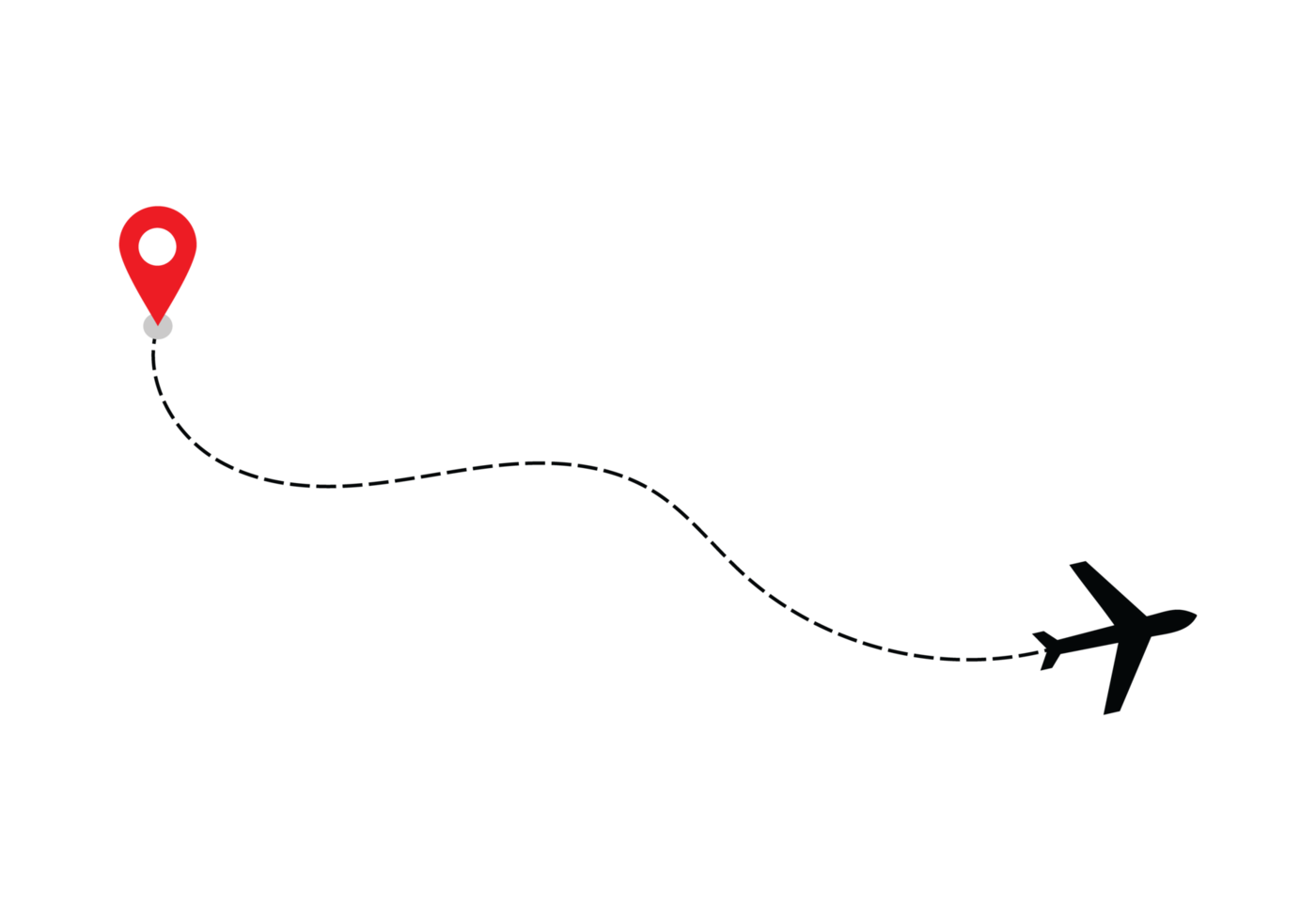 Airplane dotted route line the way airplane. Flying with a dashed line from the starting point and along the path transparent png