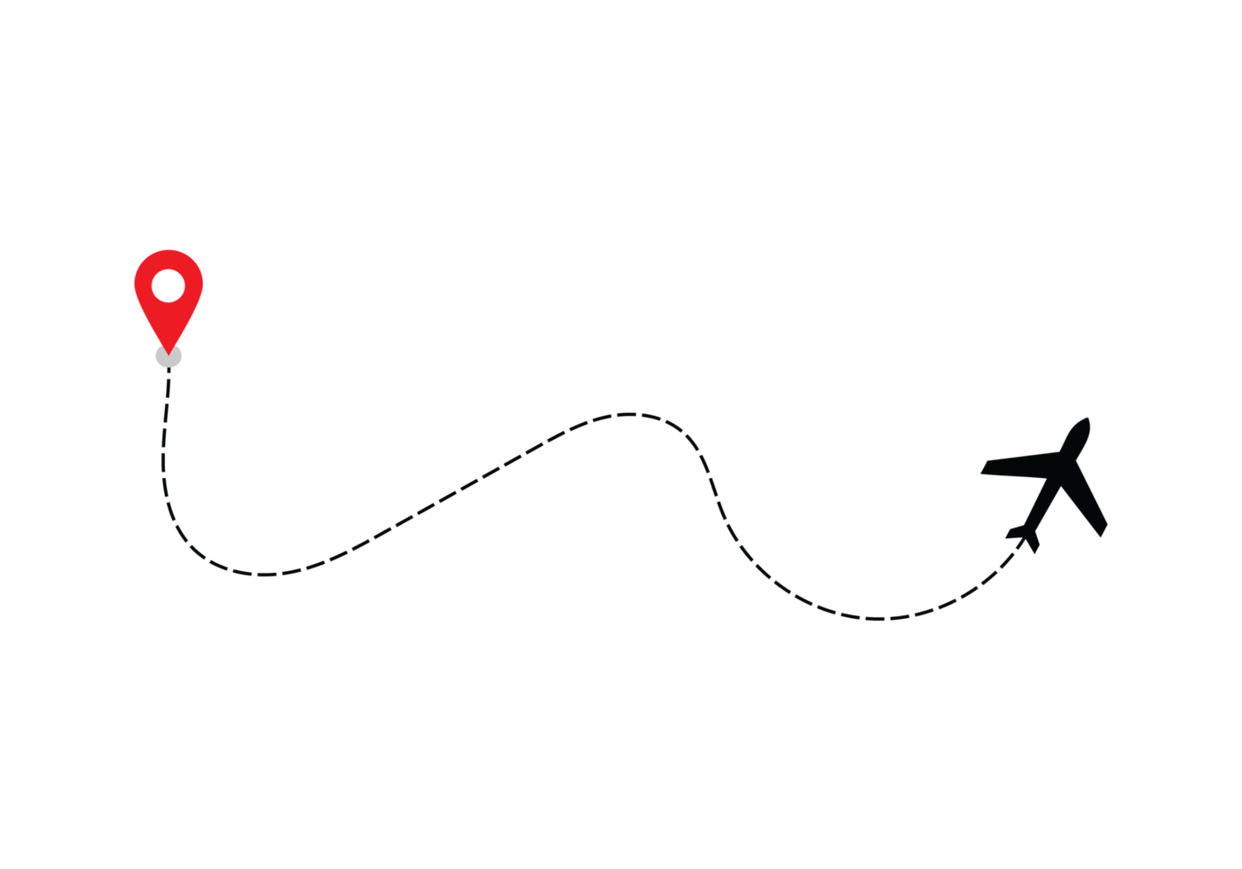 Airplane dotted route line the way airplane. Flying with a dashed line from the starting point and along the path transparent png