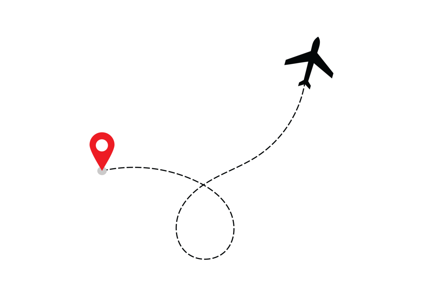 Airplane dotted route line the way airplane. Flying with a dashed line from the starting point and along the path transparent png