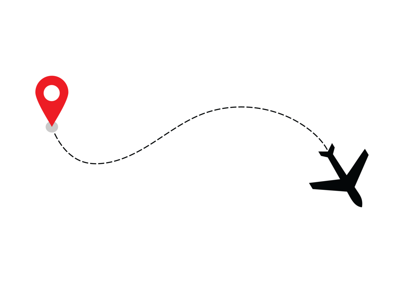 Airplane dotted route line the way airplane. Flying with a dashed line from the starting point and along the path transparent png