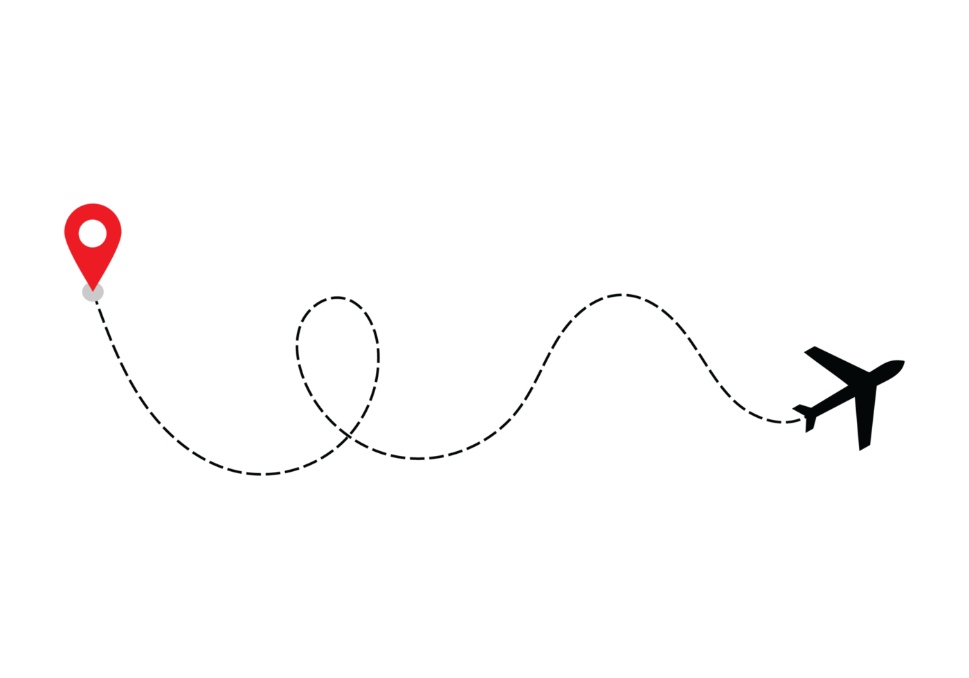 Airplane dotted route line the way airplane. Flying with a dashed line from the starting point and along the path transparent png