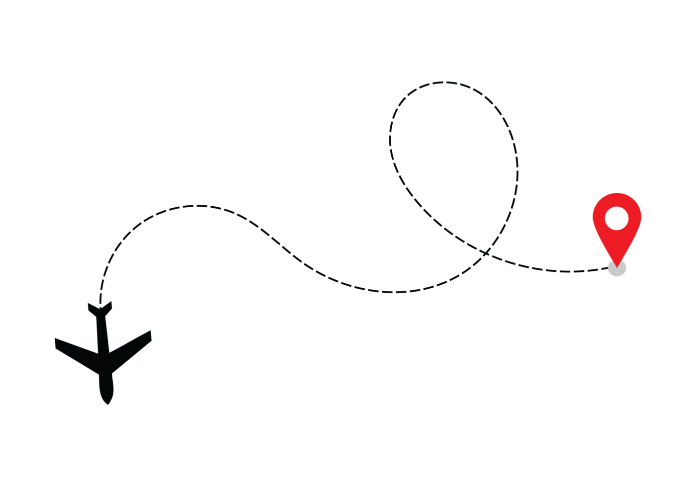 Airplane dotted route line the way airplane. Flying with a dashed line from the starting point and along the path transparent png