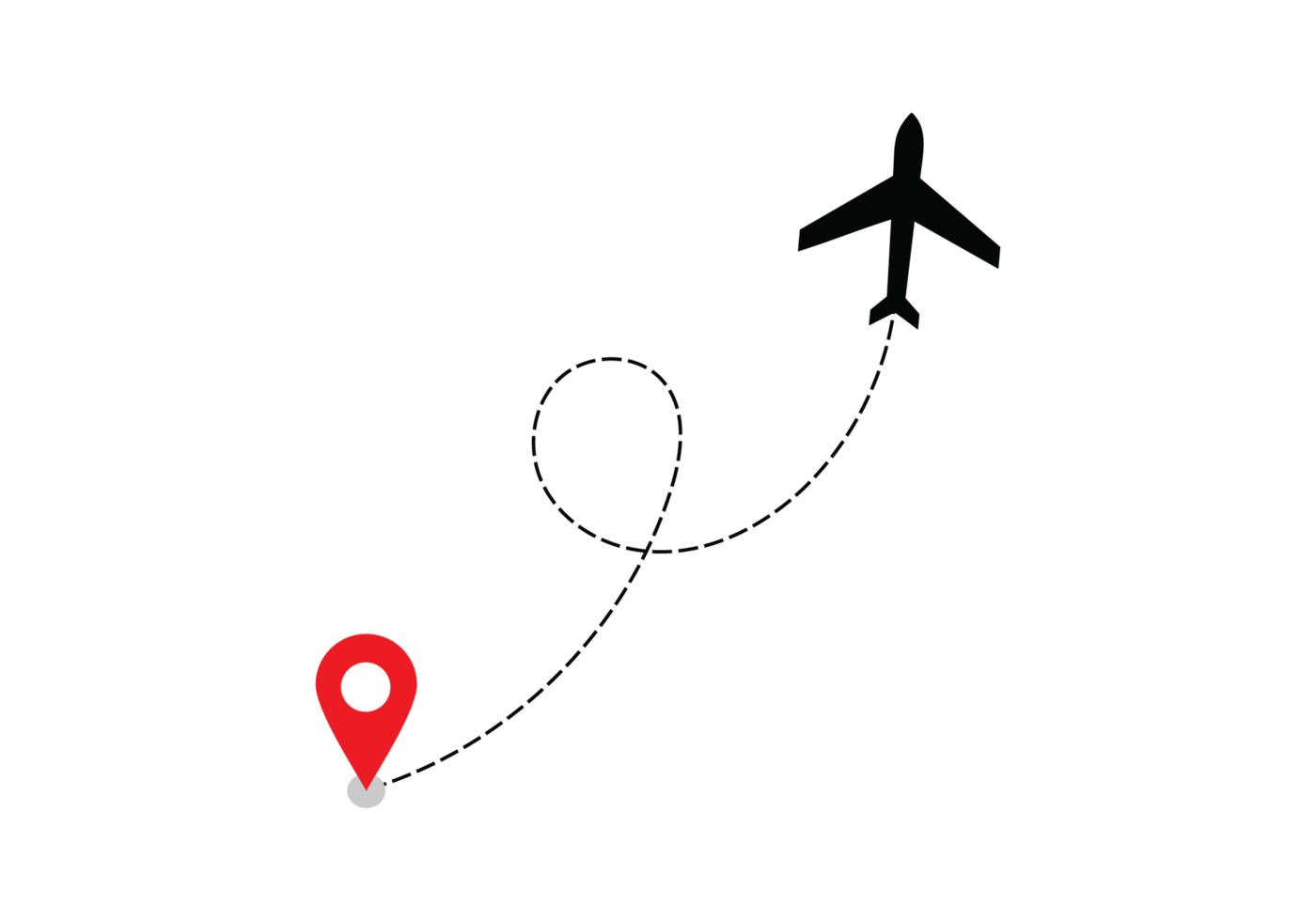 Airplane dotted route line the way airplane. Flying with a dashed line from the starting point and along the path transparent png