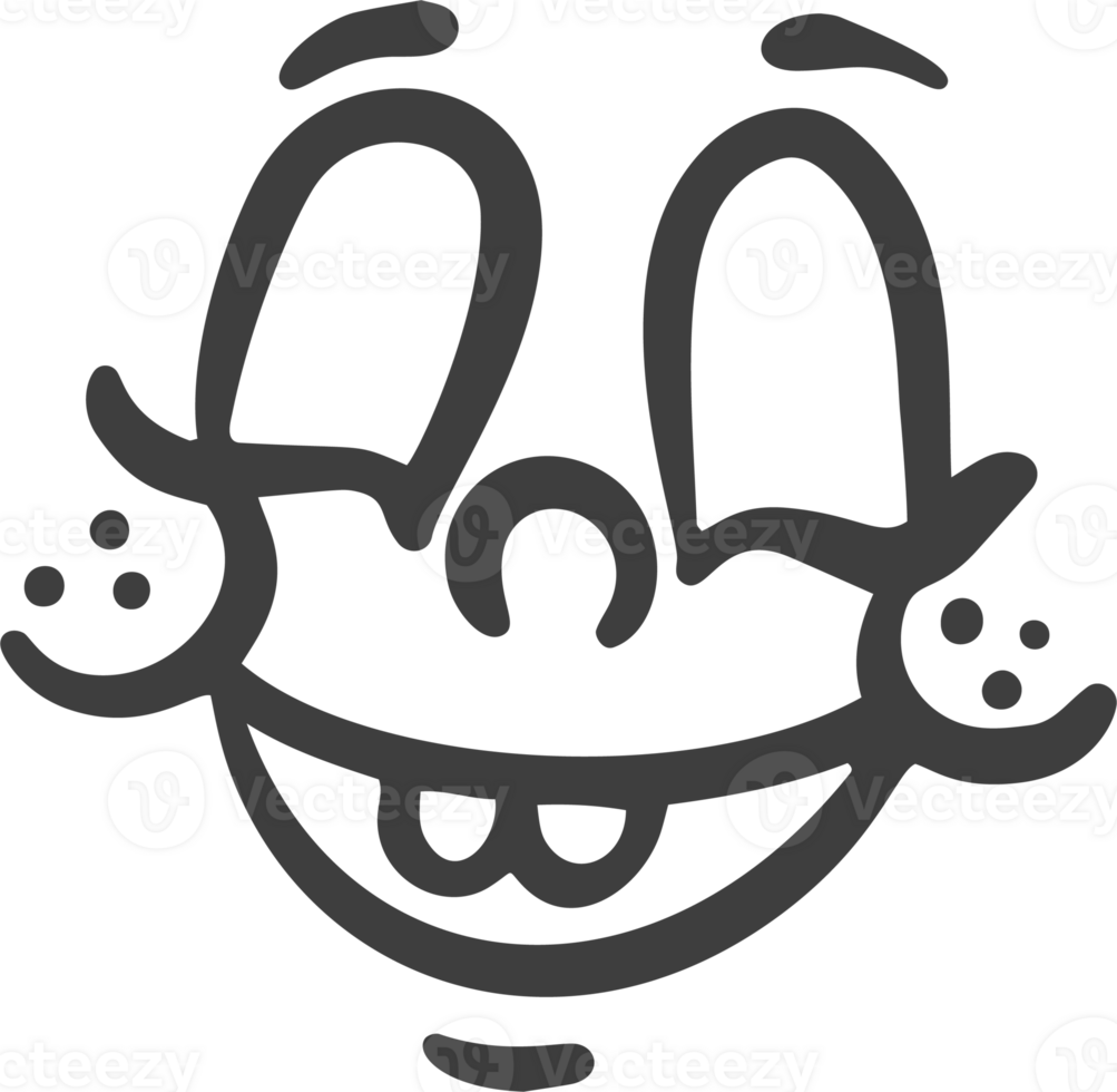 Cartoon retro face. Vintage mascot with comic cute eyes and mouth. Funny happy smiling character expression. 30-50s design emotions element. Simple caricature head png