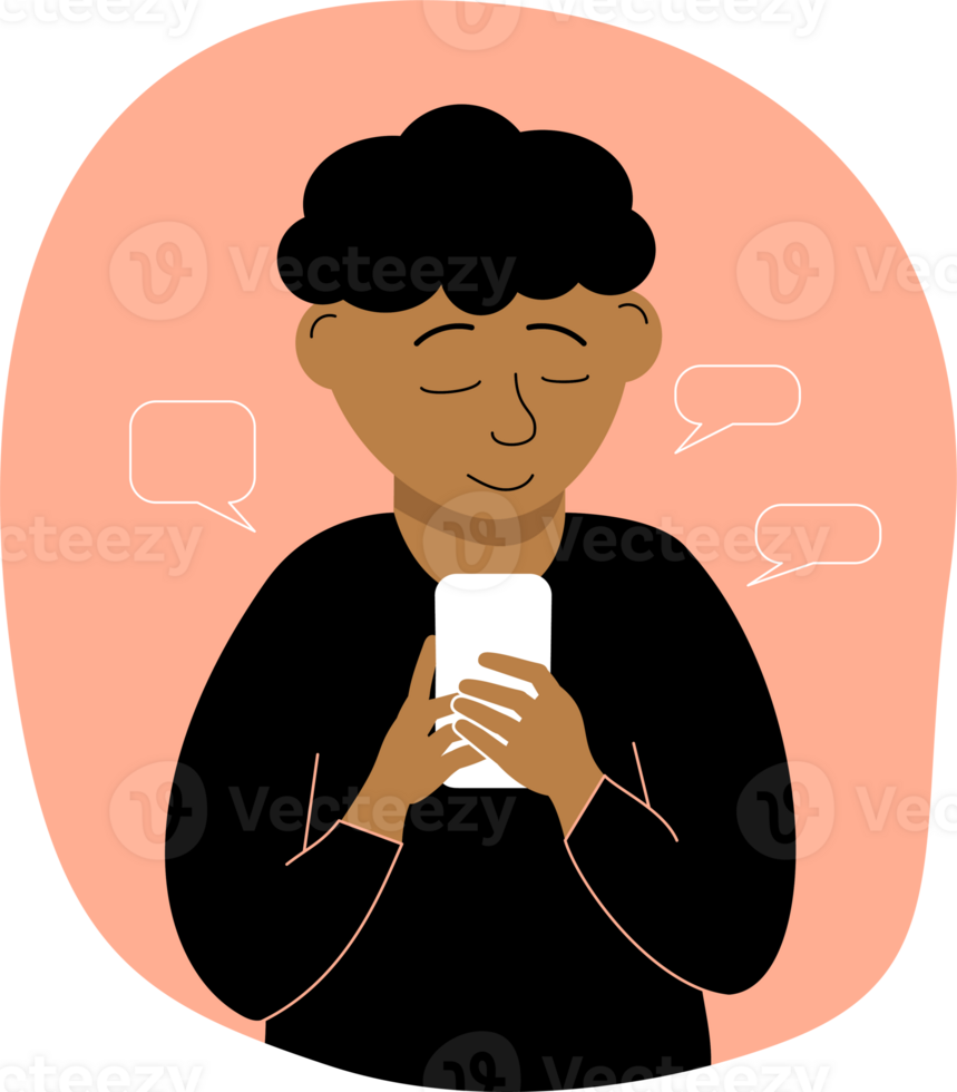 boy texting on his phone png