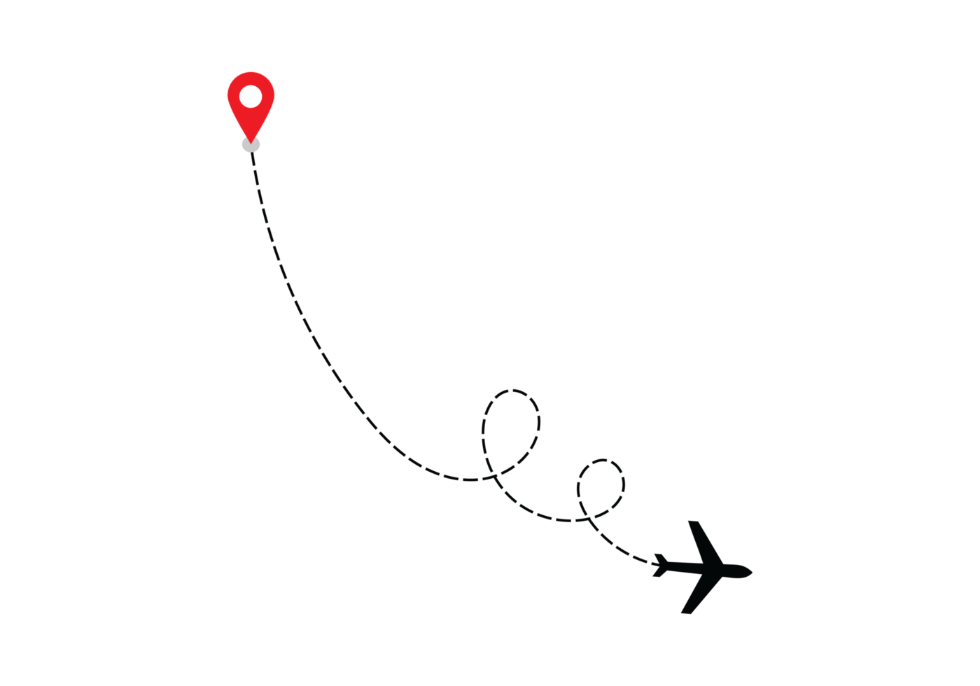 Airplane dotted route line the way airplane. Flying with a dashed line from the starting point and along the path transparent png